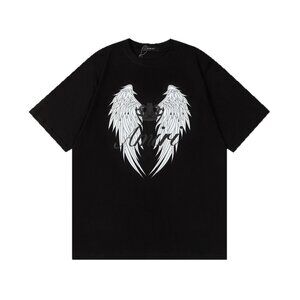 AMIRI Black Tee with White Angel Wing Motif